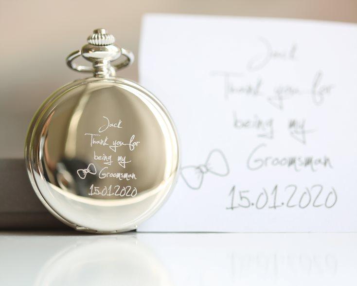 Engraved Dual-Opening Pocket Watch with Chain - Own Handwriting Engraving Pocket Watch engraved with your message by wedding charm gifts