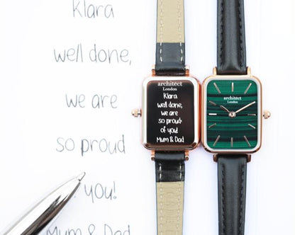 Women's Lillie in Pine Green- Own Handwriting Watch engraved with your message by WeddingCharmGifts