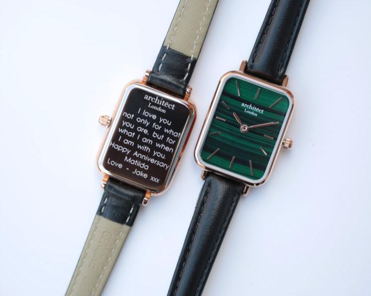 Women's Lillie in Pine Green- Modern Font Watch engraved with your message by WeddingCharmGifts