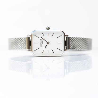 Women's Lillie in Silver Mesh- Modern Font Watch engraved with your message by WeddingCharmGifts