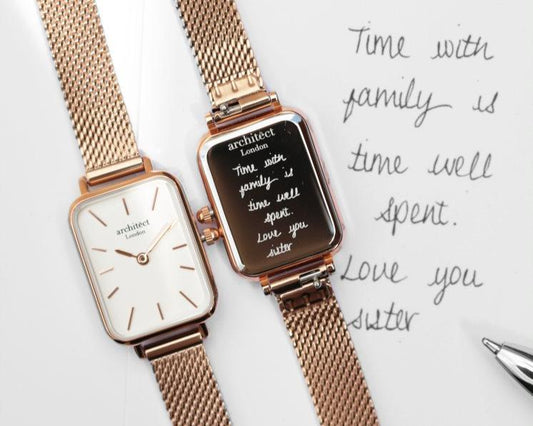 Women's Lillie in Rose Gold Mesh- Own Handwriting Watch engraved with your message by WeddingCharmGifts