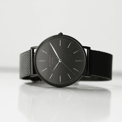 Men's Architect Black Face Zephyr with Black Mesh Strap- Own Handwriting engraved with your message by WeddingCharmGifts