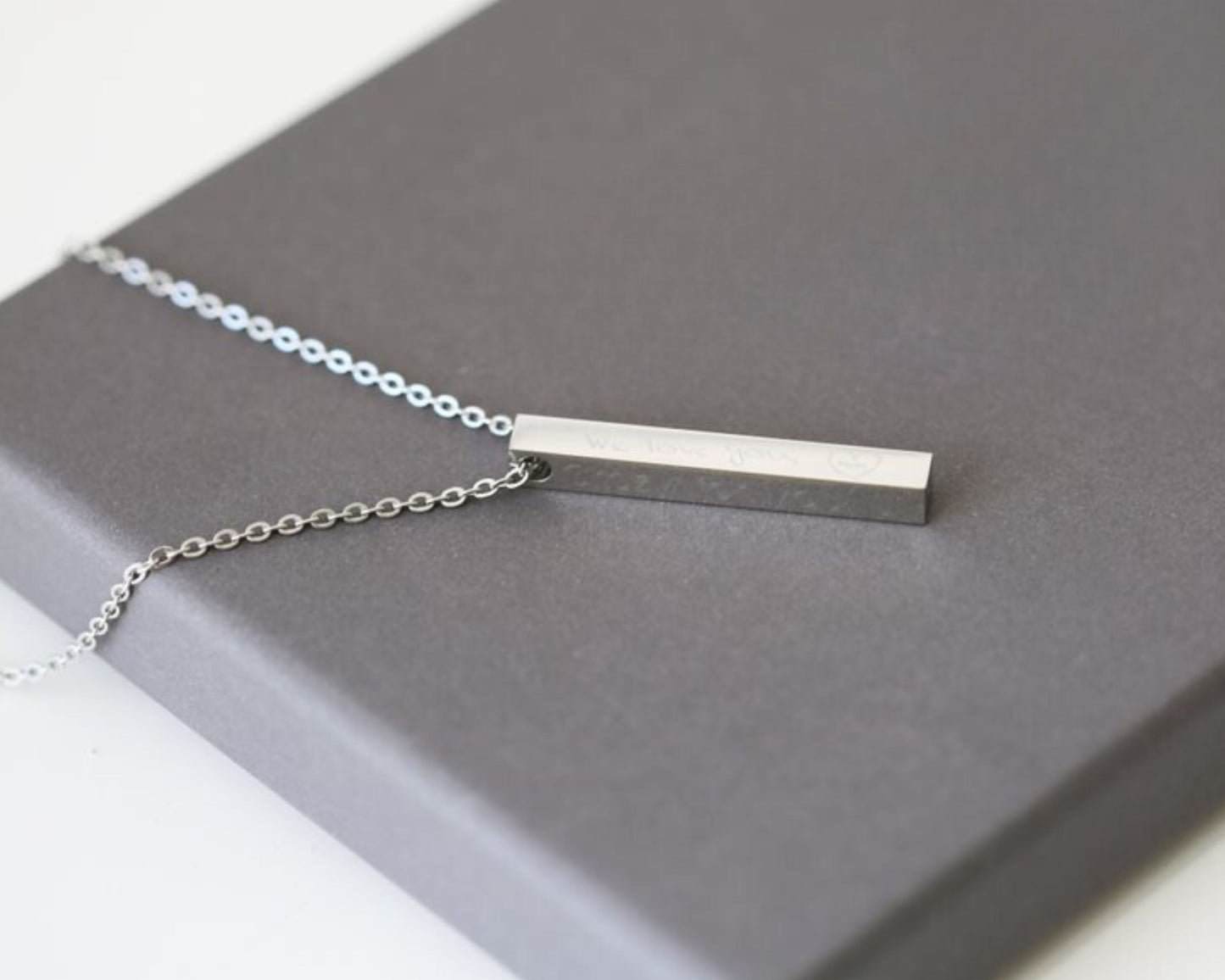 Silver Bar Necklace- Modern Font Necklace engraved with your message by Wedding Charm Gifts