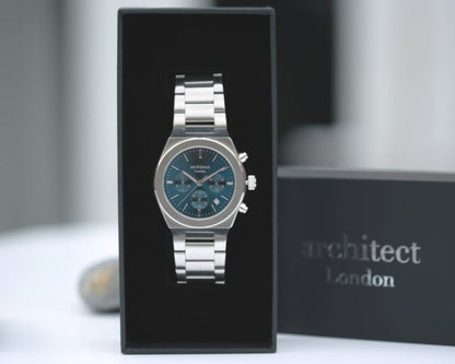 Men's Apollo with Orbix Blue Face - Modern Font Watch engraved with your message by WeddingCharmGifts