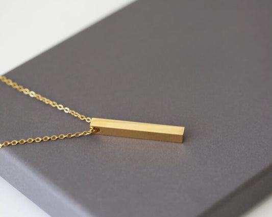 Gold Bar Necklace- Modern Font Necklace engraved with your message by Wedding Charm Gifts