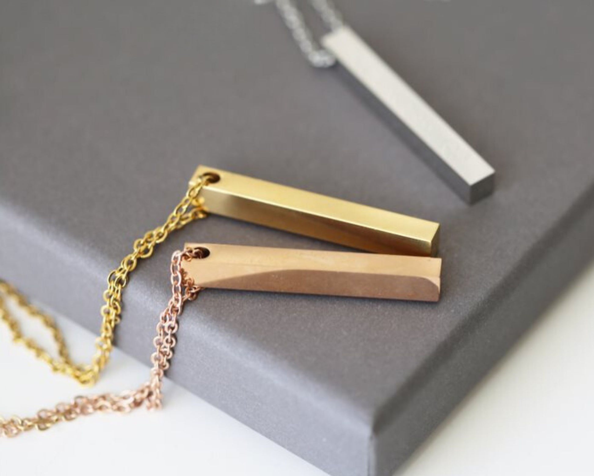 Gold Bar Necklace- Modern Font Necklace engraved with your message by Wedding Charm Gifts