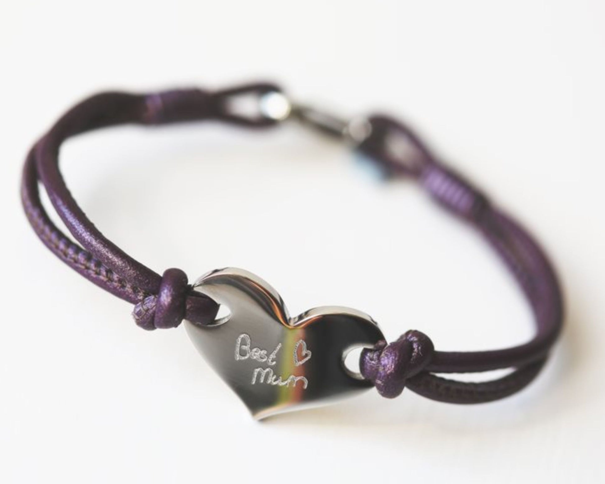 Hearts Forever Leather Bracelet- Own Handwriting Bracelet engraved with your message by Wedding Charm Gifts