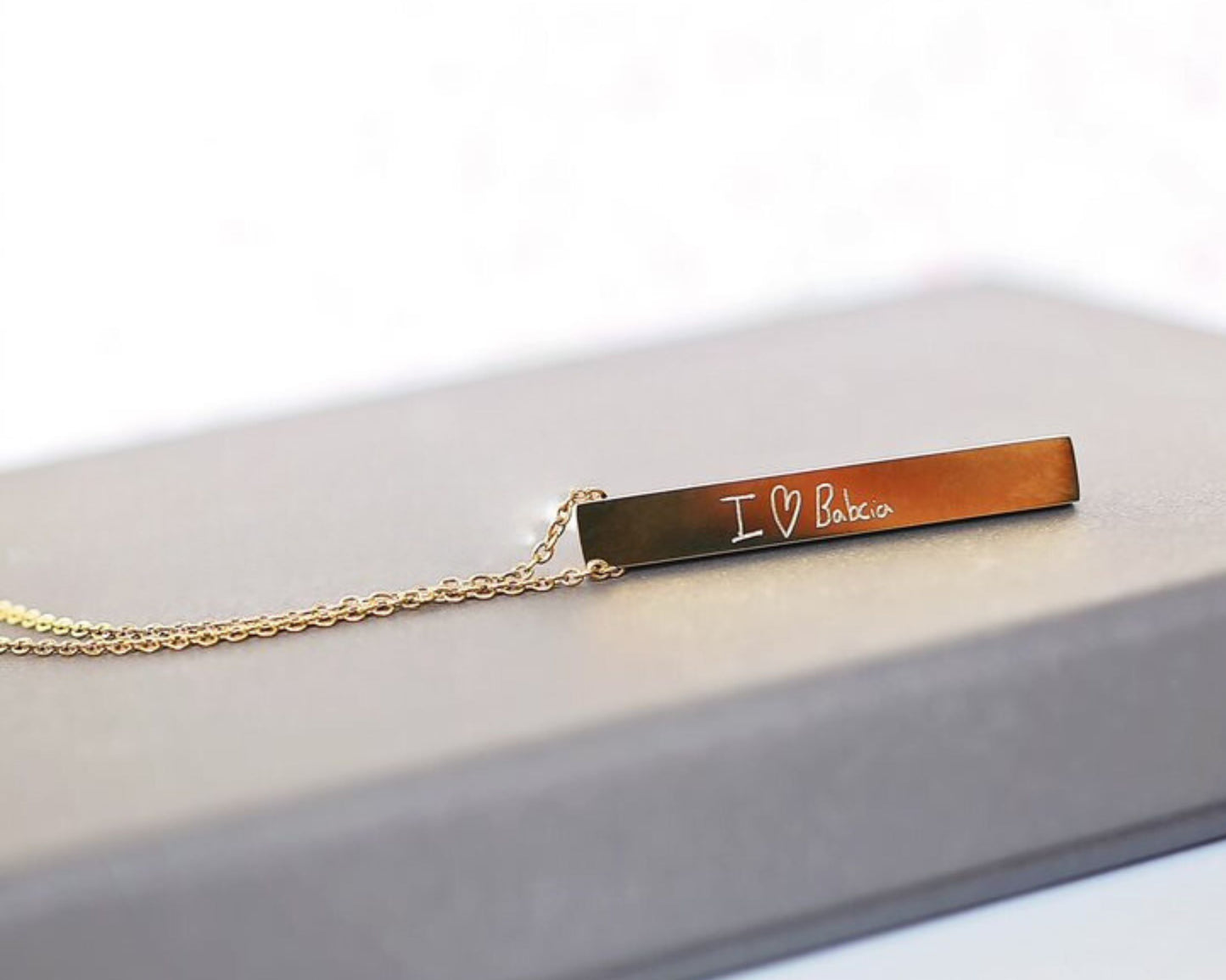 Gold Bar Necklace- Own Handwriting Necklace engraved with your message by Wedding Charm Gifts