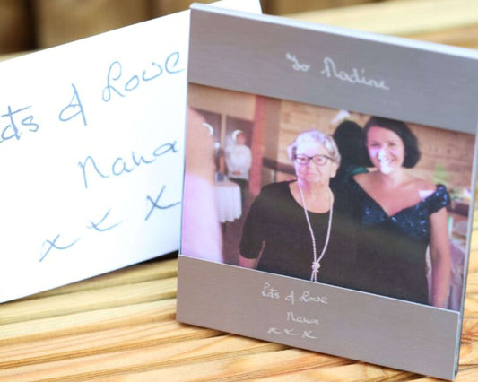 Engraved photo frame- Own Handwriting Frame engraved with your message by Wedding Charm Gifts