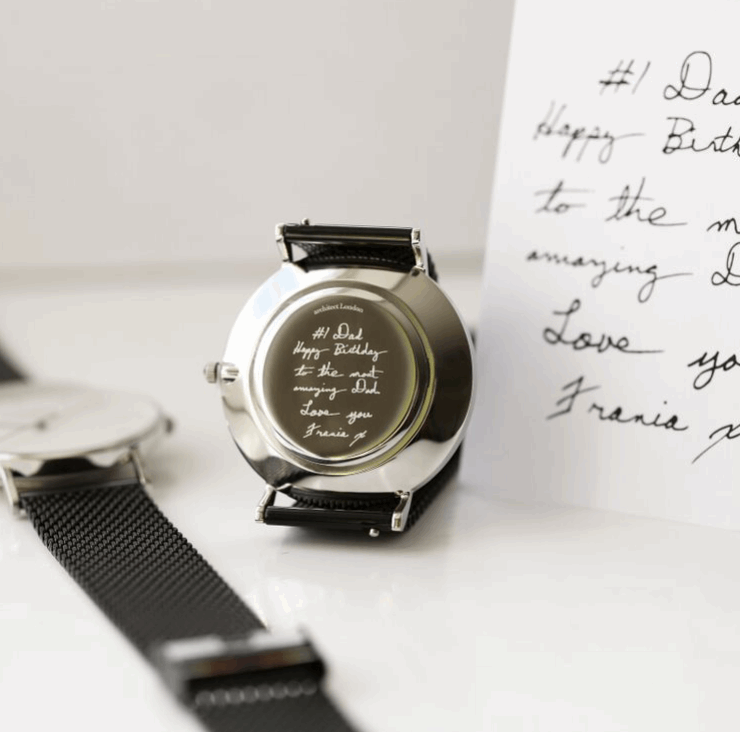 Men's Architect Zephyr with Black Mesh Strap- Own Handwriting Watch engraved with your message by WeddingCharmGifts