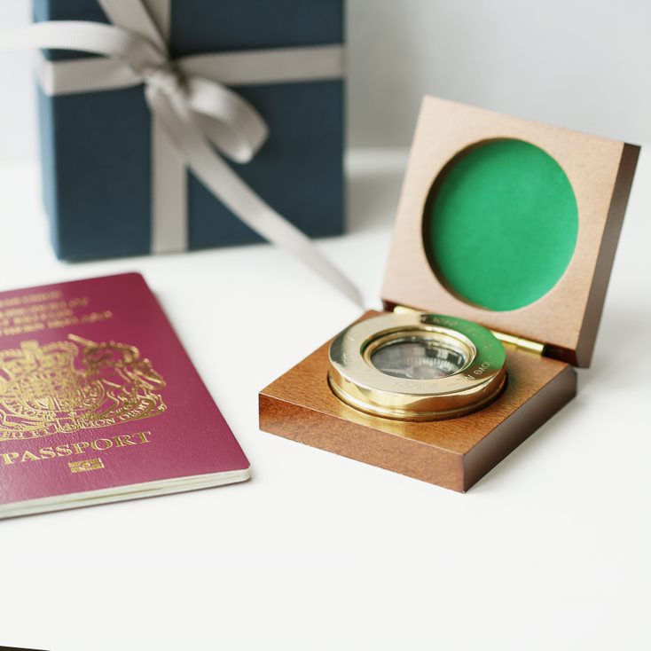 Compass with Timber Box Compass engraved with your message by Wedding Charm Gifts