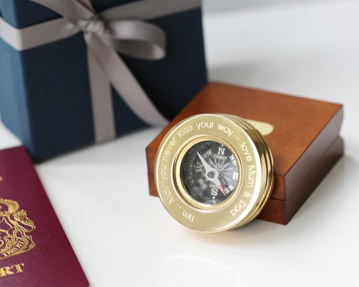 Compass with Timber Box Compass engraved with your message by Wedding Charm Gifts