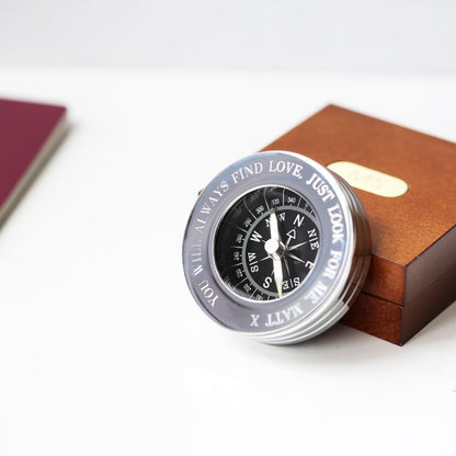 Compass with Timber Box Compass engraved with your message by Wedding Charm Gifts