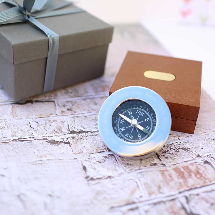 Compass with Timber Box Compass engraved with your message by Wedding Charm Gifts