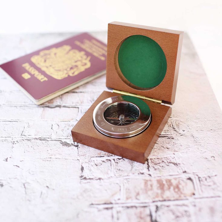 Compass with Timber Box Compass engraved with your message by Wedding Charm Gifts