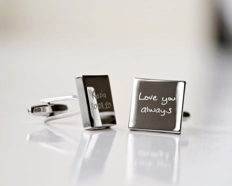 Silver Square Cufflinks- Own Handwriting Cufflinks engraved with your message by Wedding Charm Gifts