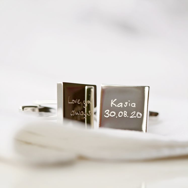 Silver Square Cufflinks- Own Handwriting Cufflinks engraved with your message by Wedding Charm Gifts