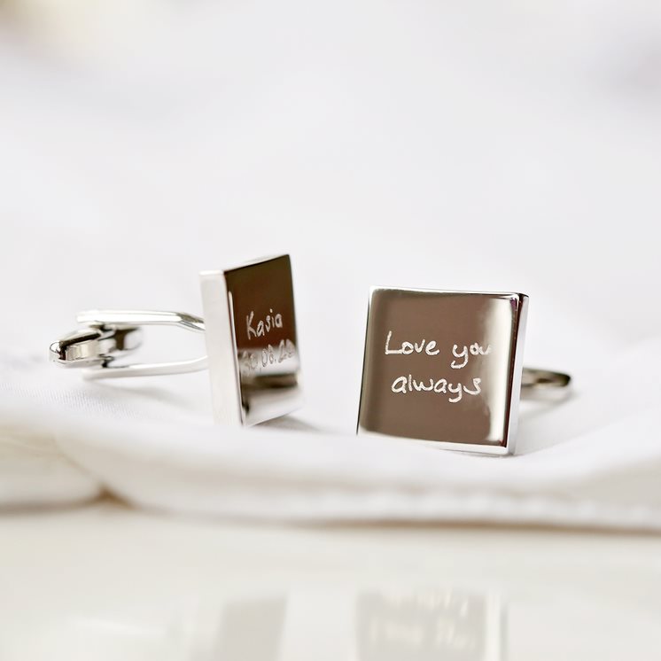 Silver Square Cufflinks- Own Handwriting Cufflinks engraved with your message by Wedding Charm Gifts