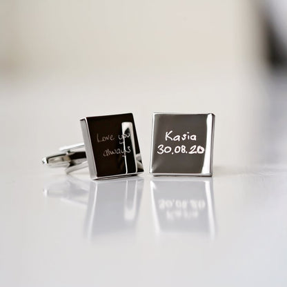 Silver Square Cufflinks- Own Handwriting Cufflinks engraved with your message by Wedding Charm Gifts