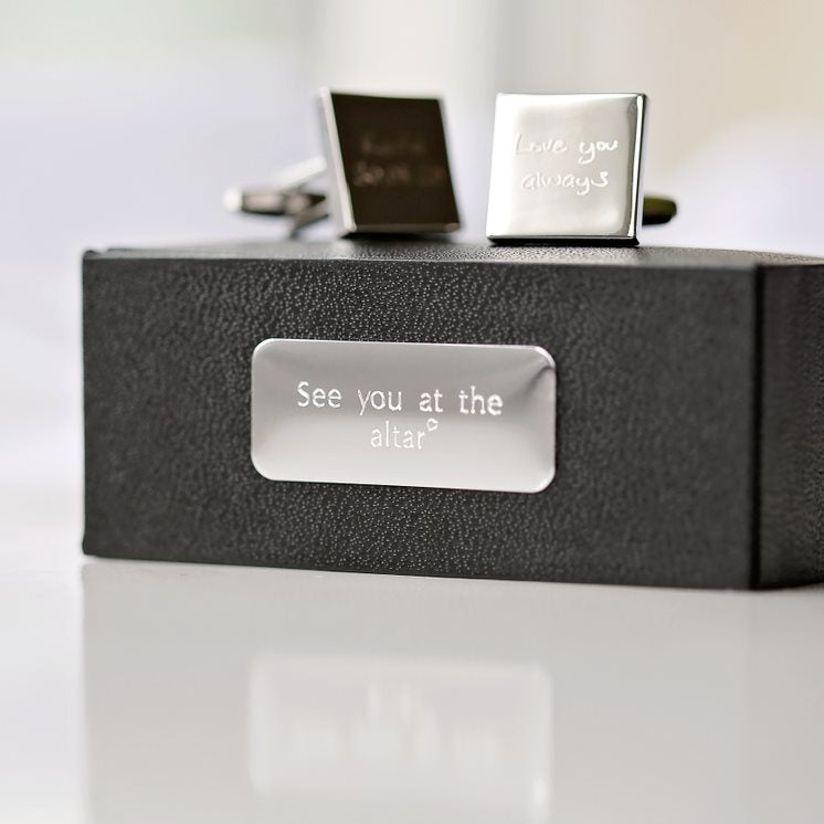 Silver Square Cufflinks- Own Handwriting Cufflinks engraved with your message by Wedding Charm Gifts