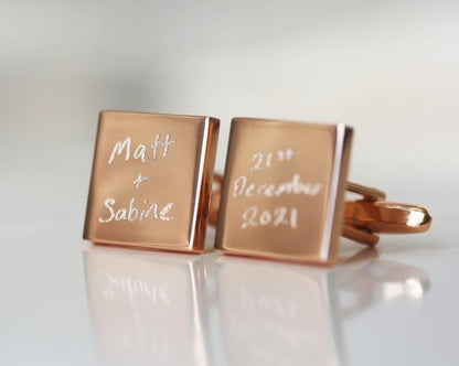 Rose Gold Square Cufflinks with Own Handwriting Cufflinks engraved with your message by Wedding Charm Gifts