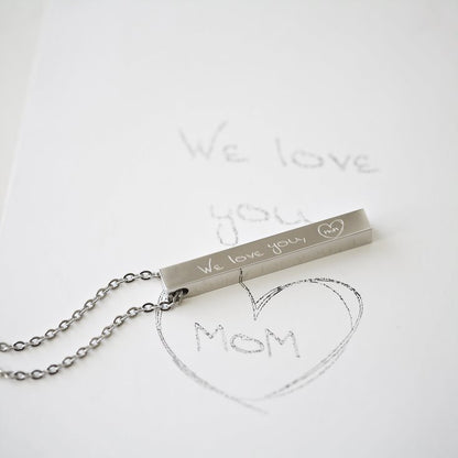 Gold Bar Necklace- Own Handwriting Necklace engraved with your message by Wedding Charm Gifts