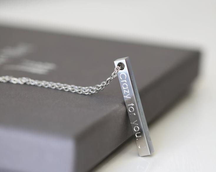 Silver Bar Necklace- Modern Font Necklace engraved with your message by Wedding Charm Gifts