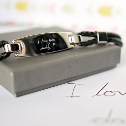 Woven Leather Bracelet- Own Handwriting Bracelet engraved with your message by Wedding Charm Gifts