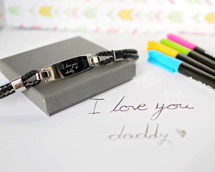 Woven Leather Bracelet- Own Handwriting Bracelet engraved with your message by Wedding Charm Gifts