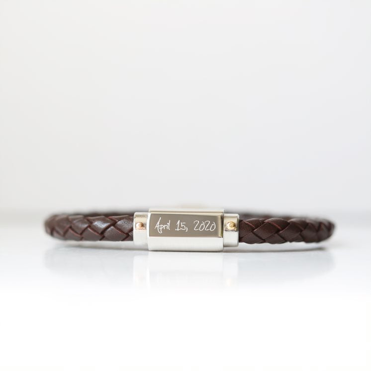 Brown Twisted Leather Bracelet- Own Handwriting Bracelet engraved with your message by Wedding Charm Gifts