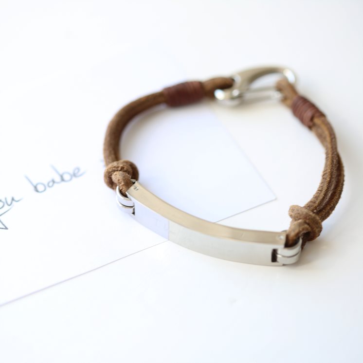 Leather Tan Bracelet- Own Handwriting Bracelet engraved with your message by Wedding Charm Gifts