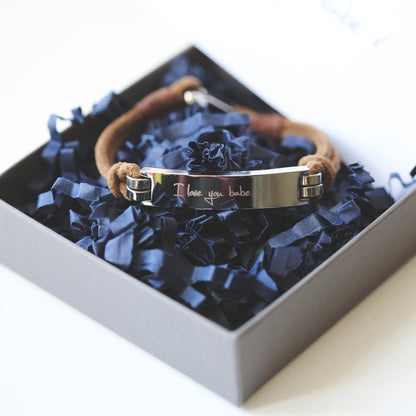 Leather Tan Bracelet- Own Handwriting Bracelet engraved with your message by Wedding Charm Gifts