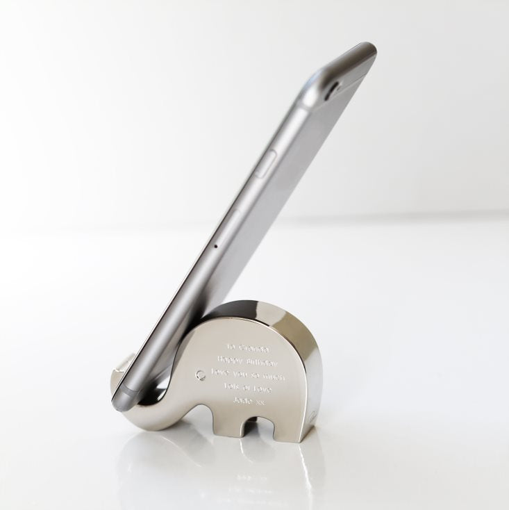 Elephant Phone Holder- Modern Font Phone Stand engraved with your message by Wedding Charm Gifts