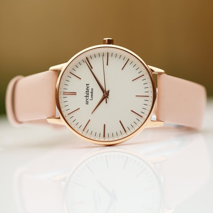 Ladies Blanc with Pink Strap- Modern Font Watch engraved with your message by WeddingCharmGifts