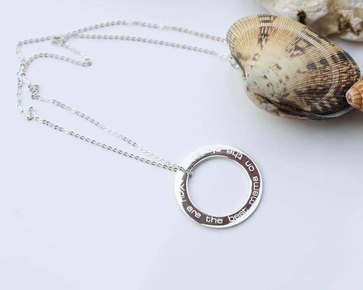 Sterling Silver Halo Pendant- Modern Font Necklace engraved with your message by Wedding Charm Gifts