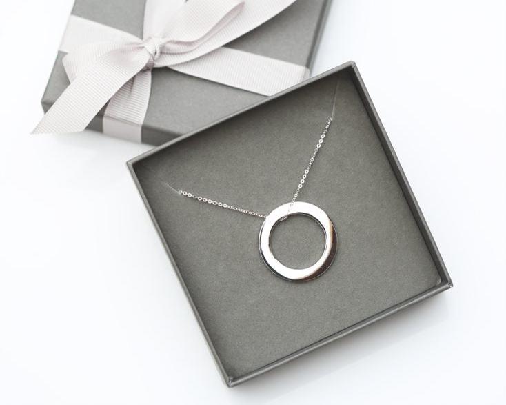 Sterling Silver Halo Pendant- Modern Font Necklace engraved with your message by Wedding Charm Gifts