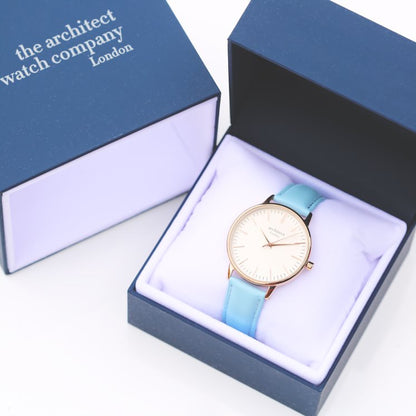 Ladies Blanc with Light Blue Strap- Own Handwriting Watch engraved with your message by WeddingCharmGifts