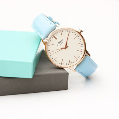 Ladies Blanc with Light Blue Strap- Own Handwriting Watch engraved with your message by WeddingCharmGifts