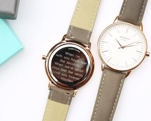 Ladies Blanc with Light Grey Strap- Modern Font Watch engraved with your message by WeddingCharmGifts