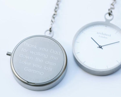 Modern Pocket Watch in Silver- Modern Font Pocket Watch engraved with your message by WeddingCharmGifts