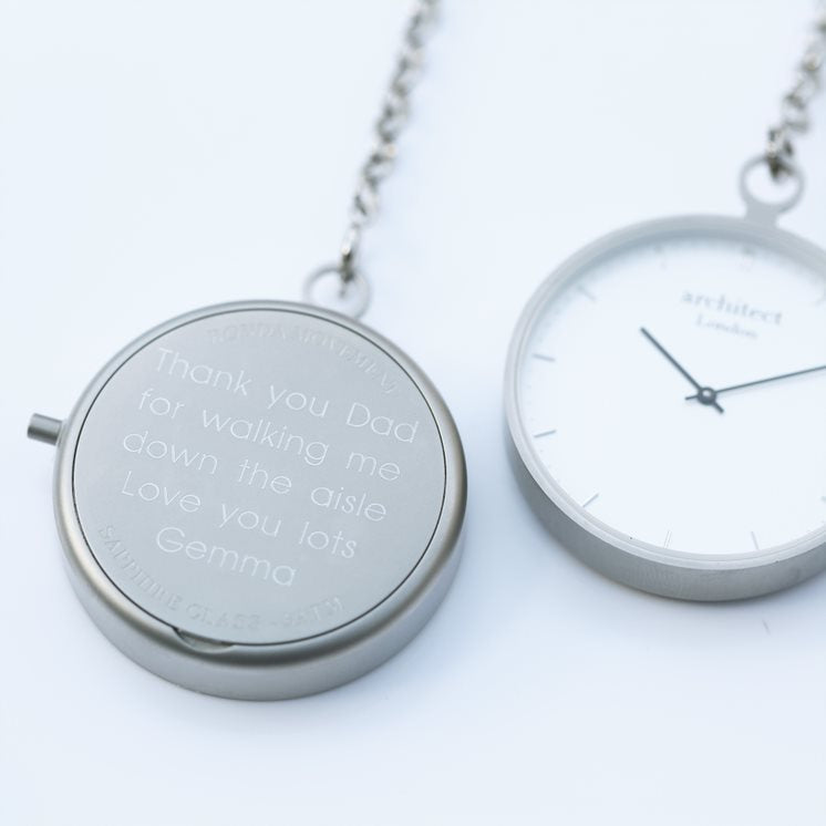 Modern Pocket Watch in Silver- Modern Font Pocket Watch engraved with your message by WeddingCharmGifts