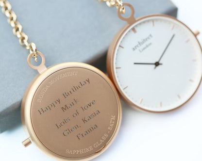 Modern Pocket Watch in Rose Gold- Modern Font Pocket Watch engraved with your message by WeddingCharmGifts