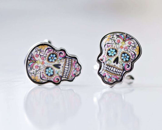 Vibrant Skull Cufflinks with Engraved Box- Modern Font Cufflinks engraved with your message by Wedding Charm Gifts