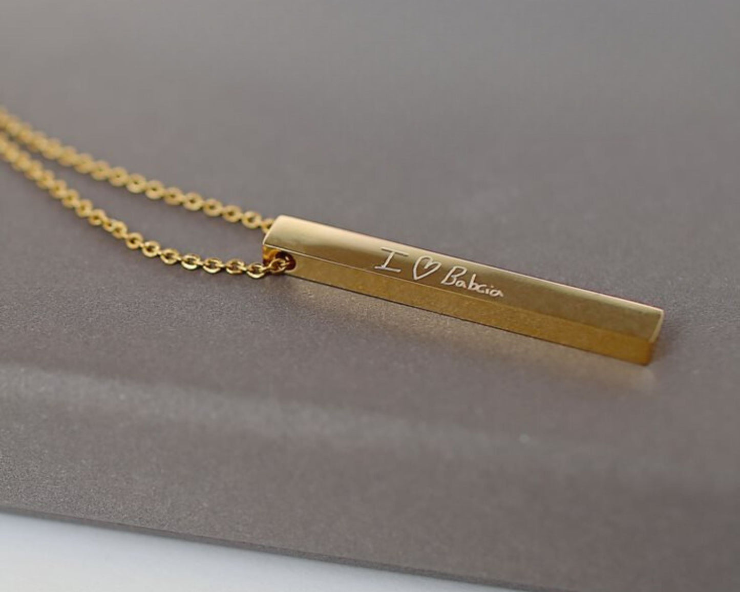 Gold Bar Necklace- Own Handwriting Necklace engraved with your message by Wedding Charm Gifts