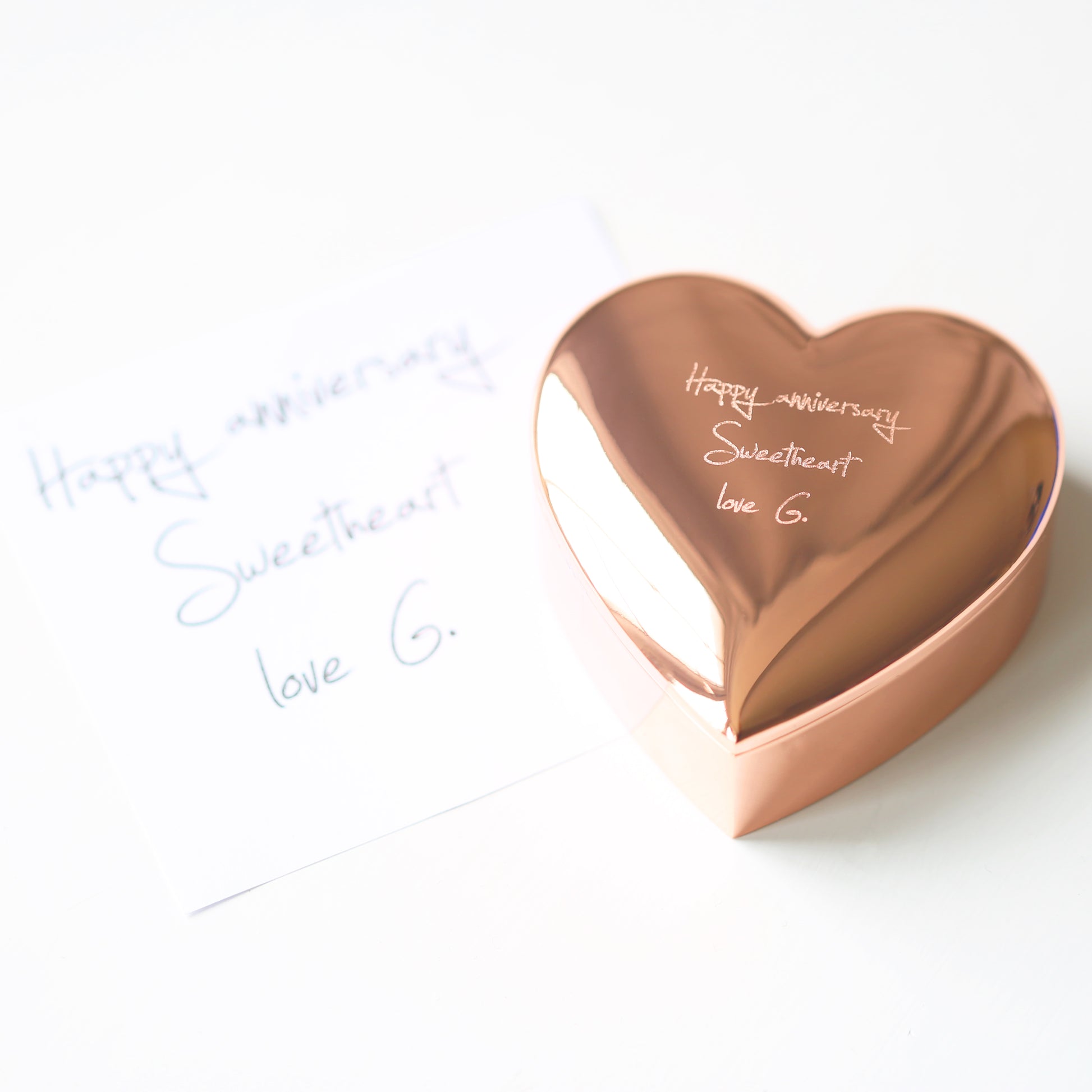 Rose Gold Heart Keepsake Ring Holder with Own Handwriting ring box engraved with your message by Wedding Charm Gifts