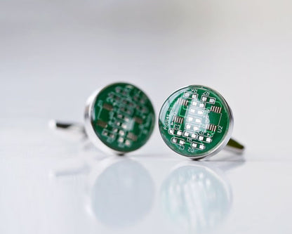 Real Circuit Board Cufflinks with Engraved Box Cufflinks engraved with your message by Wedding Charm Gifts