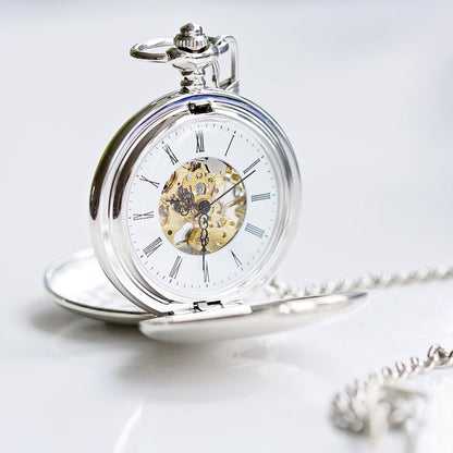 Engraved Dual-Opening Pocket Watch with Chain - Own Handwriting Engraving Pocket Watch engraved with your message by wedding charm gifts