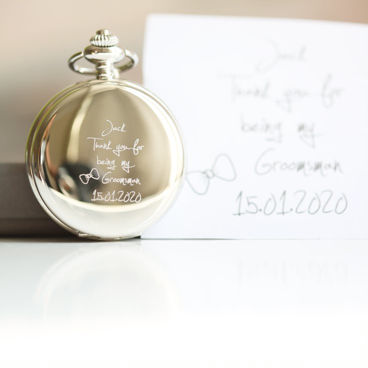 Engraved Dual-Opening Pocket Watch with Chain - Own Handwriting Engraving Pocket Watch engraved with your message by wedding charm gifts