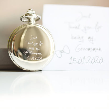 Engraved Dual-Opening Pocket Watch with Chain - Own Handwriting Engraving Pocket Watch engraved with your message by wedding charm gifts