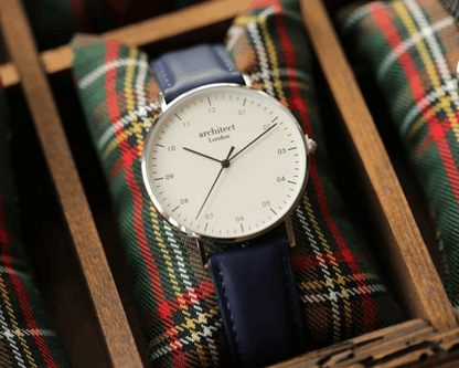 Men's Architect Zephyr with Admiral Blue Leather Strap- Modern Font Watch engraved with your message by WeddingCharmGifts